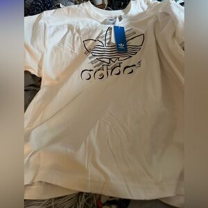 adidas White Short-Sleeve Trefoil Graphic Tee